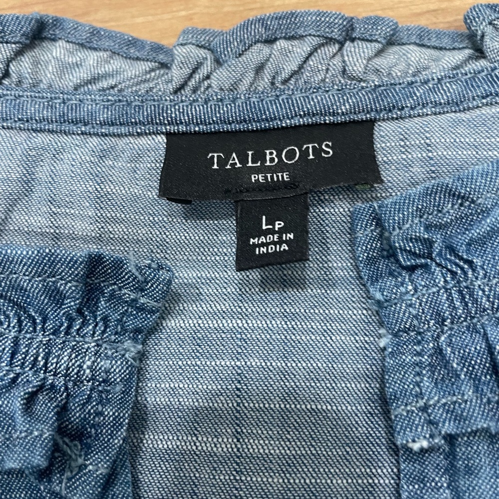 Talbots Ruffle Trim Shell Denim Slub - Picture 5 of 7